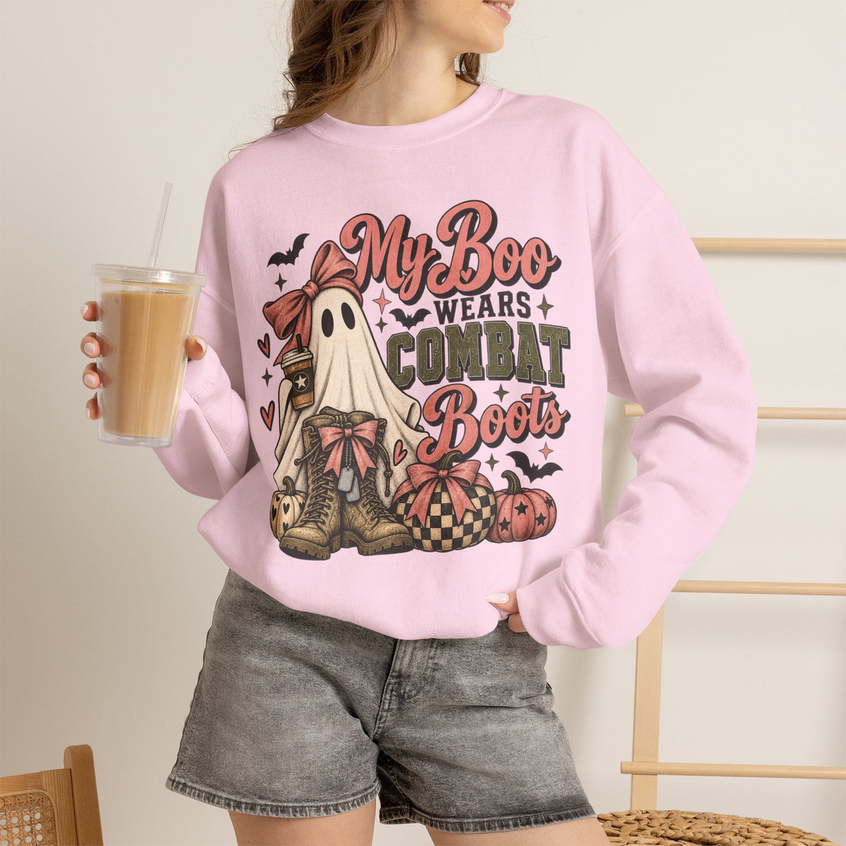 My Boo Wears Combat Boots Halloween Crewneck Sweatshirt
