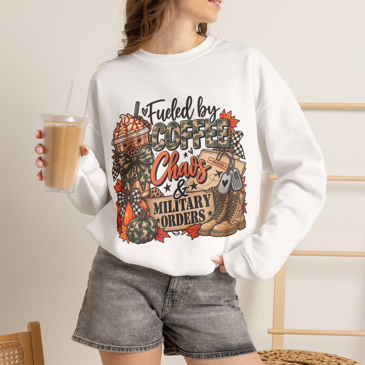 Fueled by Coffee, Chaos & Military Orders Crewneck Sweatshirt