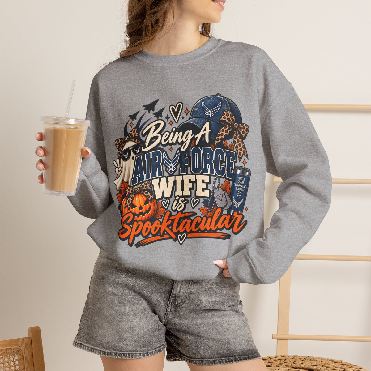 Being an Air Force Wife Is Spooktacular Crewneck Sweatshirt