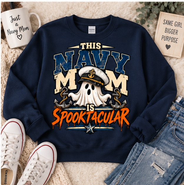 This Navy Mom Is Spooktacular Halloween Crewneck Sweatshirt