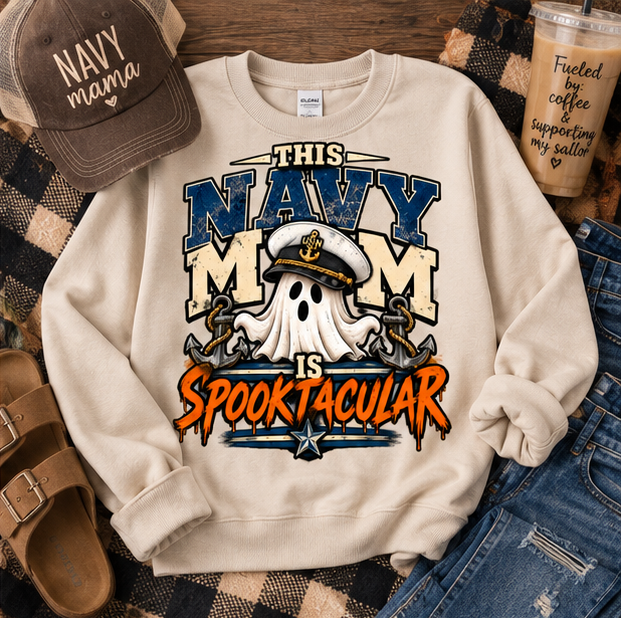 This Navy Mom Is Spooktacular Halloween Crewneck Sweatshirt