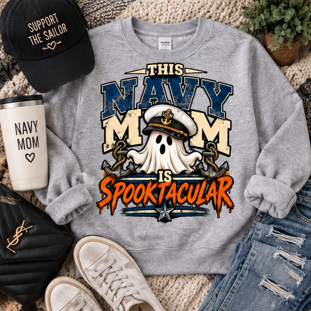 This Navy Mom Is Spooktacular Halloween Crewneck Sweatshirt