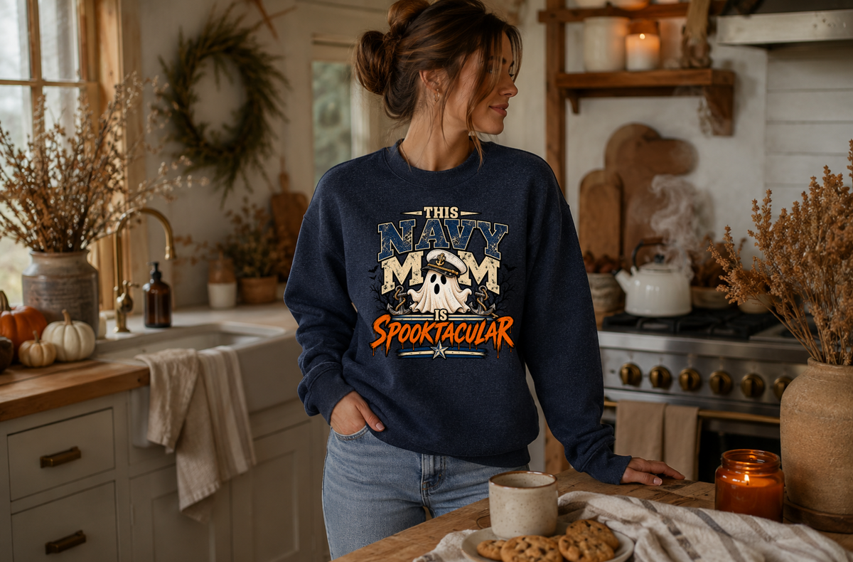 This Navy Mom Is Spooktacular Halloween Crewneck Sweatshirt
