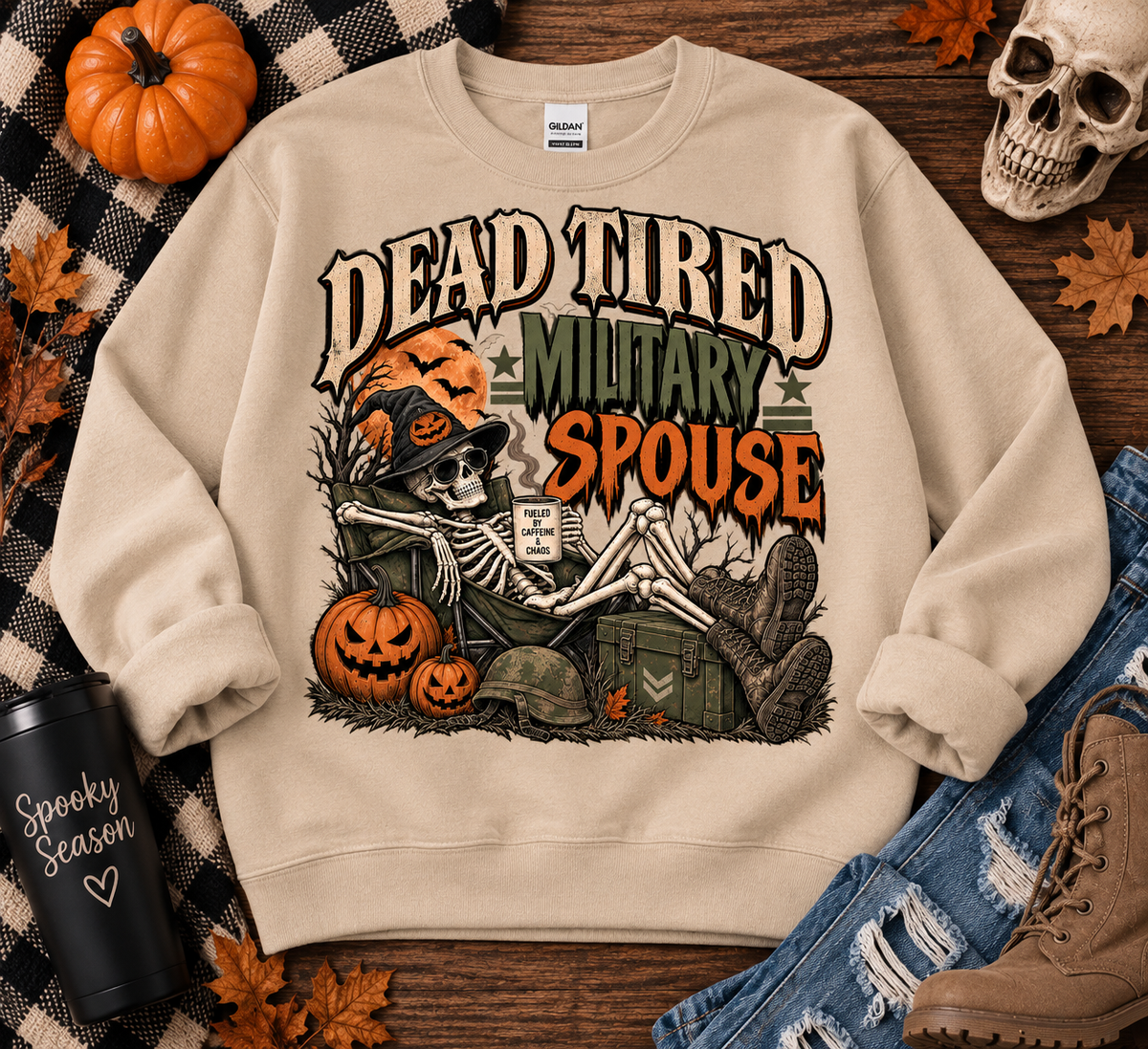 Dead Tired Military Spouse Halloween Crewneck Sweatshirt