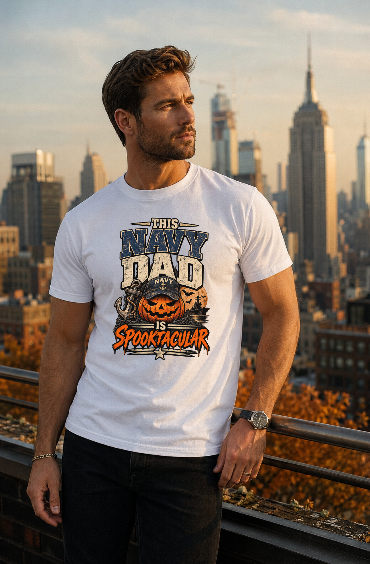 This Navy Dad Is Spooktacular Halloween T-Shirt