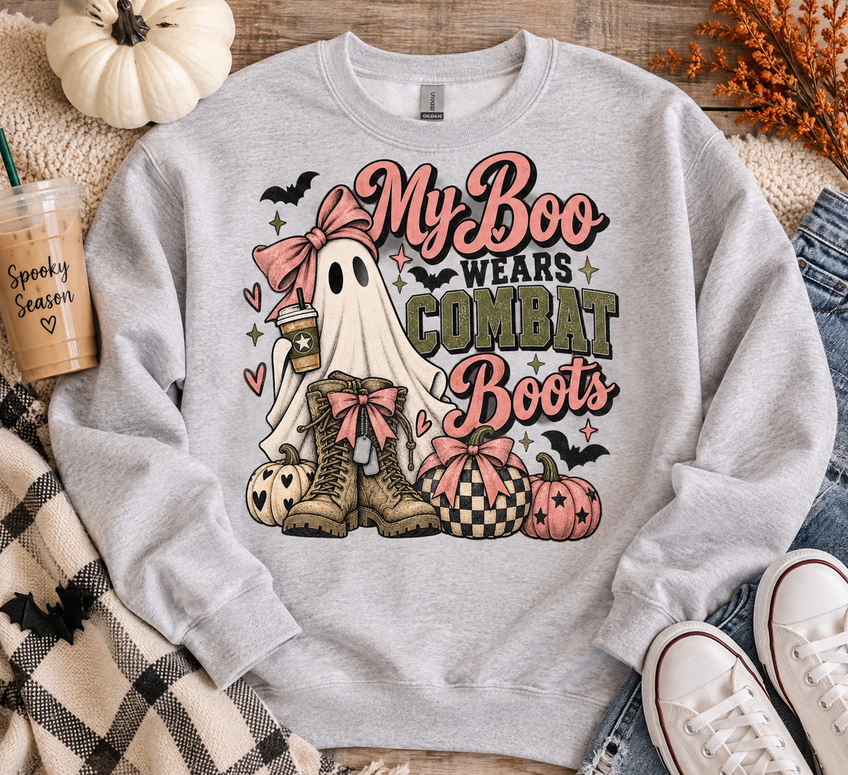 My Boo Wears Combat Boots Halloween Crewneck Sweatshirt