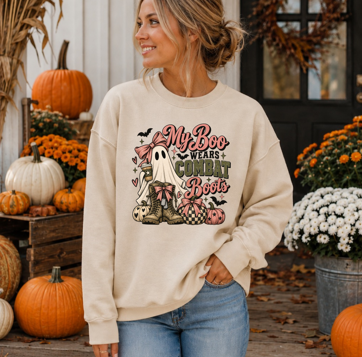 My Boo Wears Combat Boots Halloween Crewneck Sweatshirt