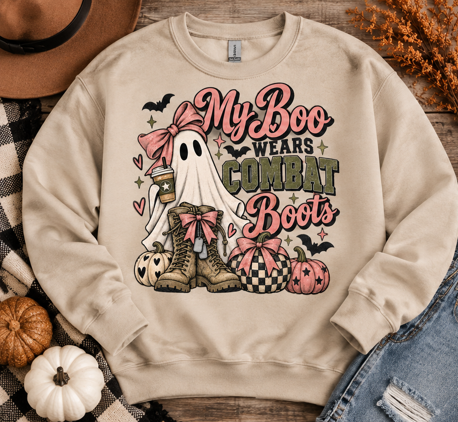 My Boo Wears Combat Boots Halloween Crewneck Sweatshirt