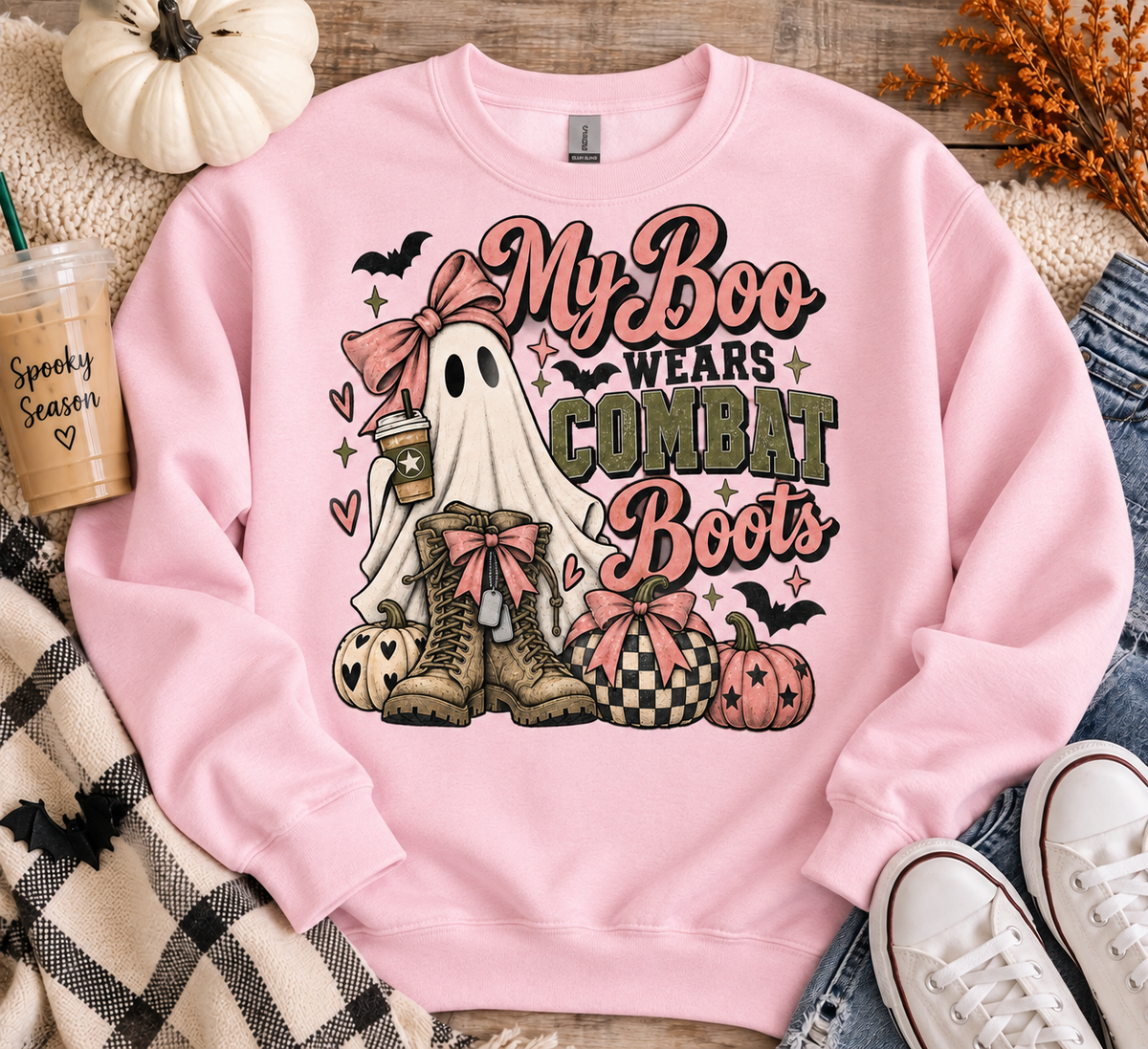 My Boo Wears Combat Boots Halloween Crewneck Sweatshirt