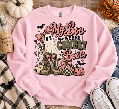 My Boo Wears Combat Boots Halloween Crewneck Sweatshirt