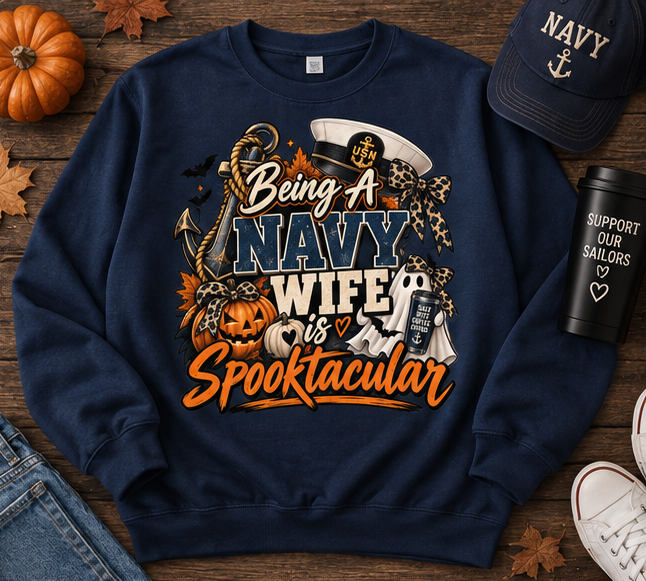 Being a Navy Wife is Spooktacular Halloween Crewneck