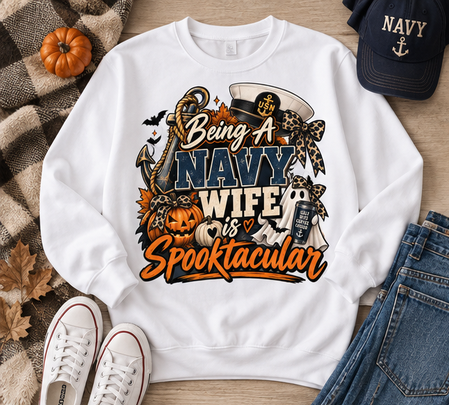 Being a Navy Wife is Spooktacular Halloween Crewneck