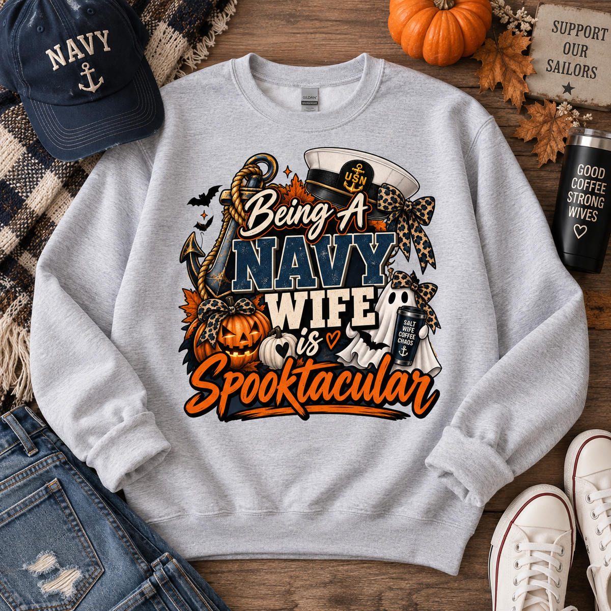 Being a Navy Wife is Spooktacular Halloween Crewneck
