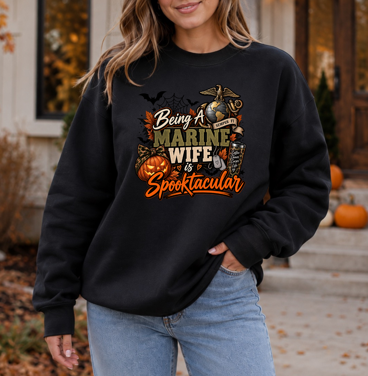 Being a Marine Wife Is Spooktacular Crewneck Sweatshirt