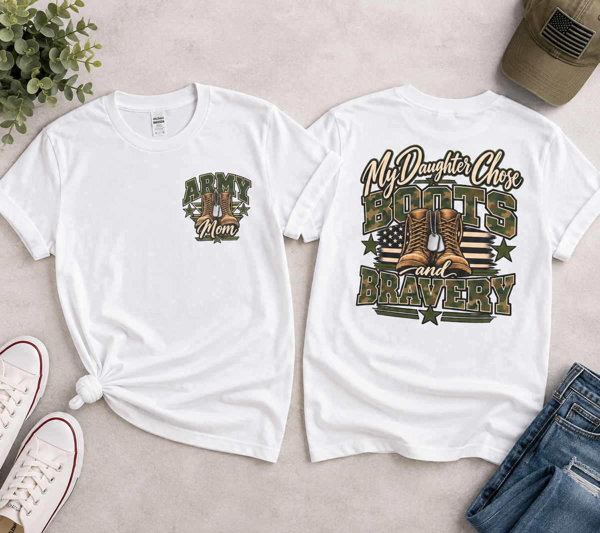 My Daughter Chose Boots & Bravery Army Mom T-Shirt