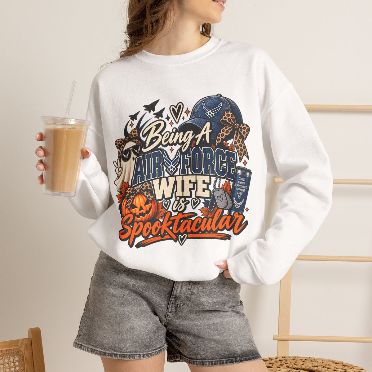 Being an Air Force Wife Is Spooktacular Crewneck Sweatshirt
