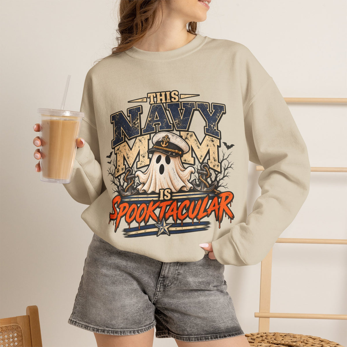 This Navy Mom Is Spooktacular Halloween Crewneck Sweatshirt