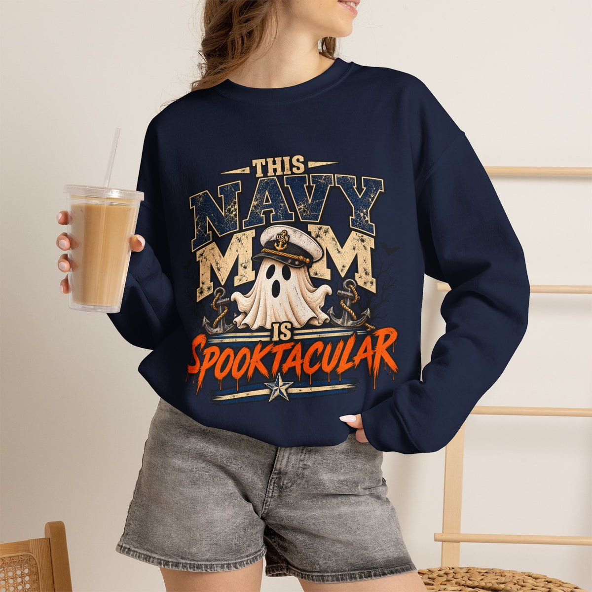 This Navy Mom Is Spooktacular Halloween Crewneck Sweatshirt
