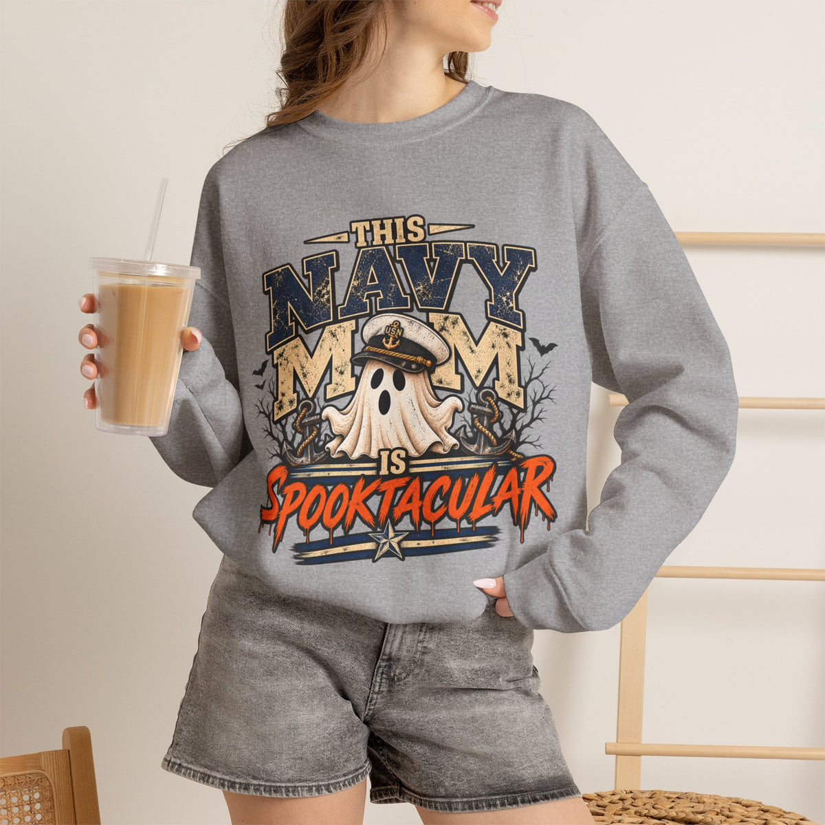 This Navy Mom Is Spooktacular Halloween Crewneck Sweatshirt