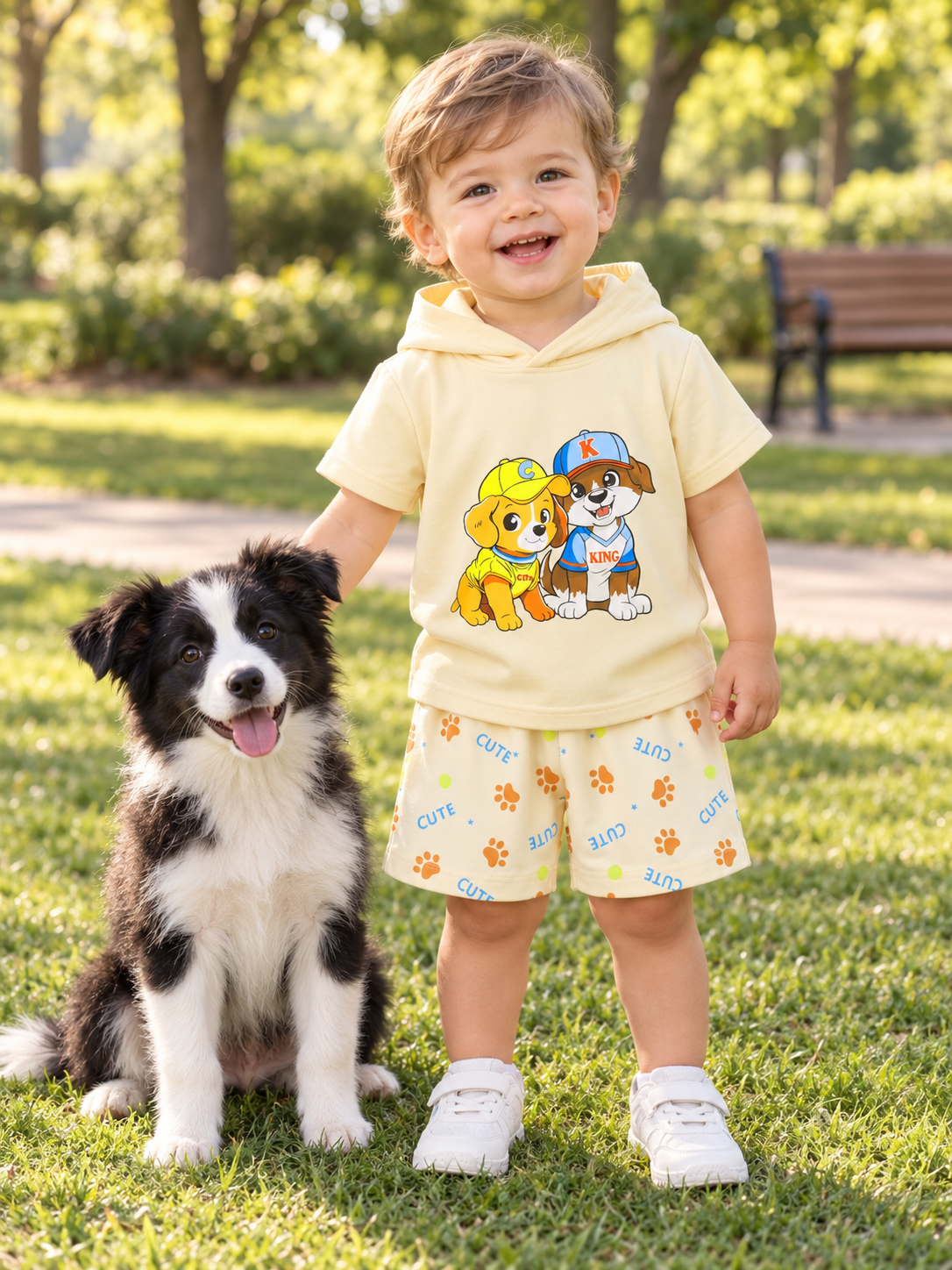 Little Pup Short Sleeve Hoodie & Shorts Set