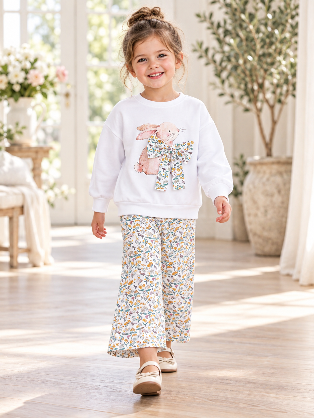 Little Meadow Bunny Sweatshirt & Floral Pants Set