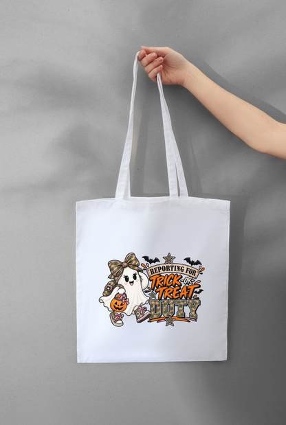 Reporting for Trick-or-Treat Duty Little Ladies' Canvas Tote Bag