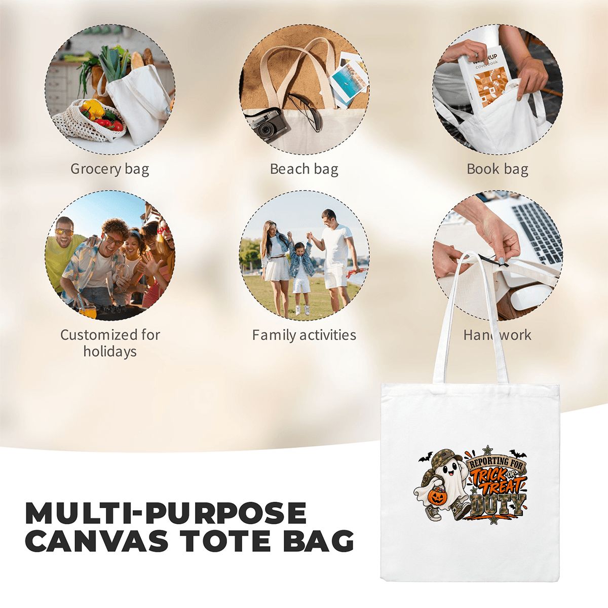 Reporting for Trick-or-Treat Duty Little Boy's Halloween Canvas Tote