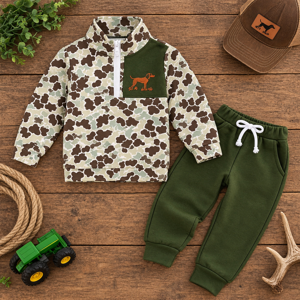 Little Outdoorsman Camo Quarter-Zip Jogger Set