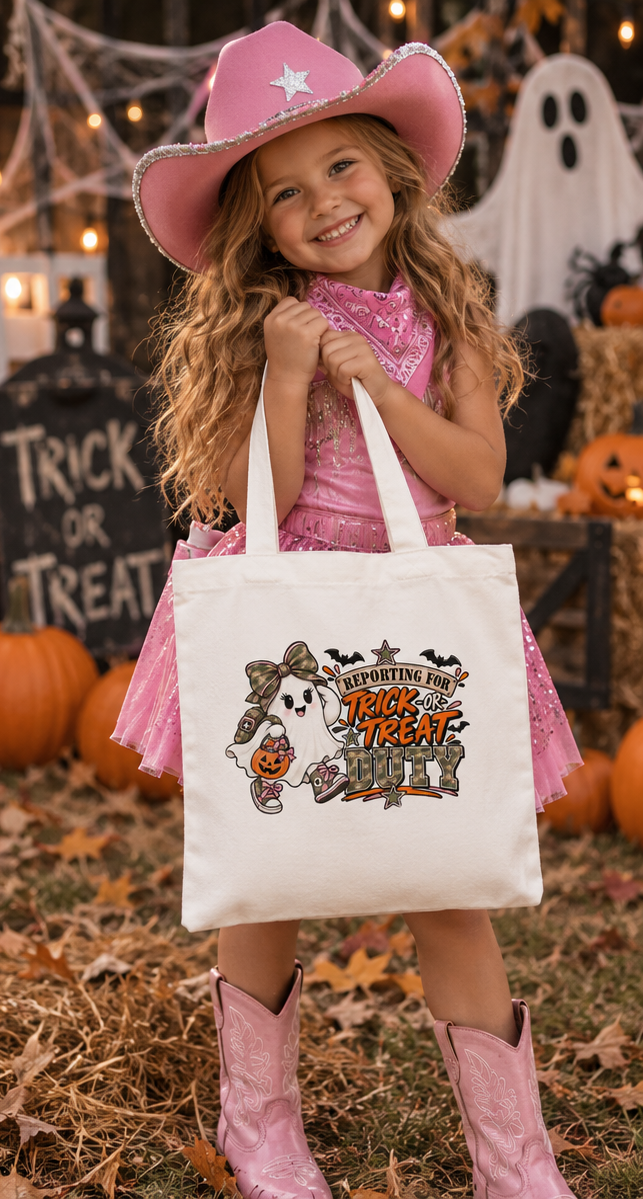 Reporting for Trick-or-Treat Duty Little Ladies' Canvas Tote Bag