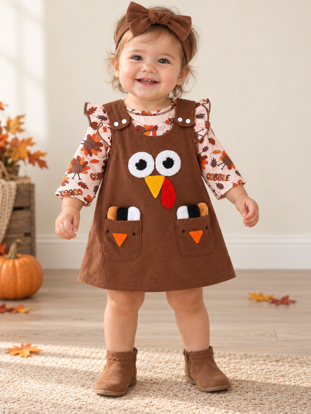 Little Turkey Thanksgiving Dress & Headband Set